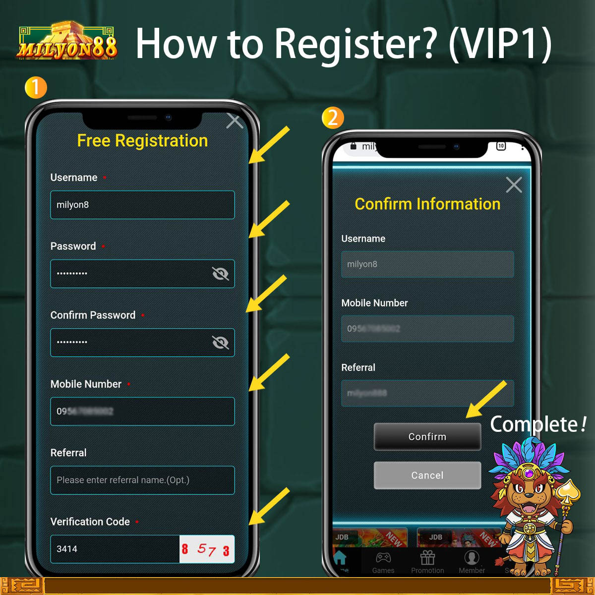 How to register milyon88