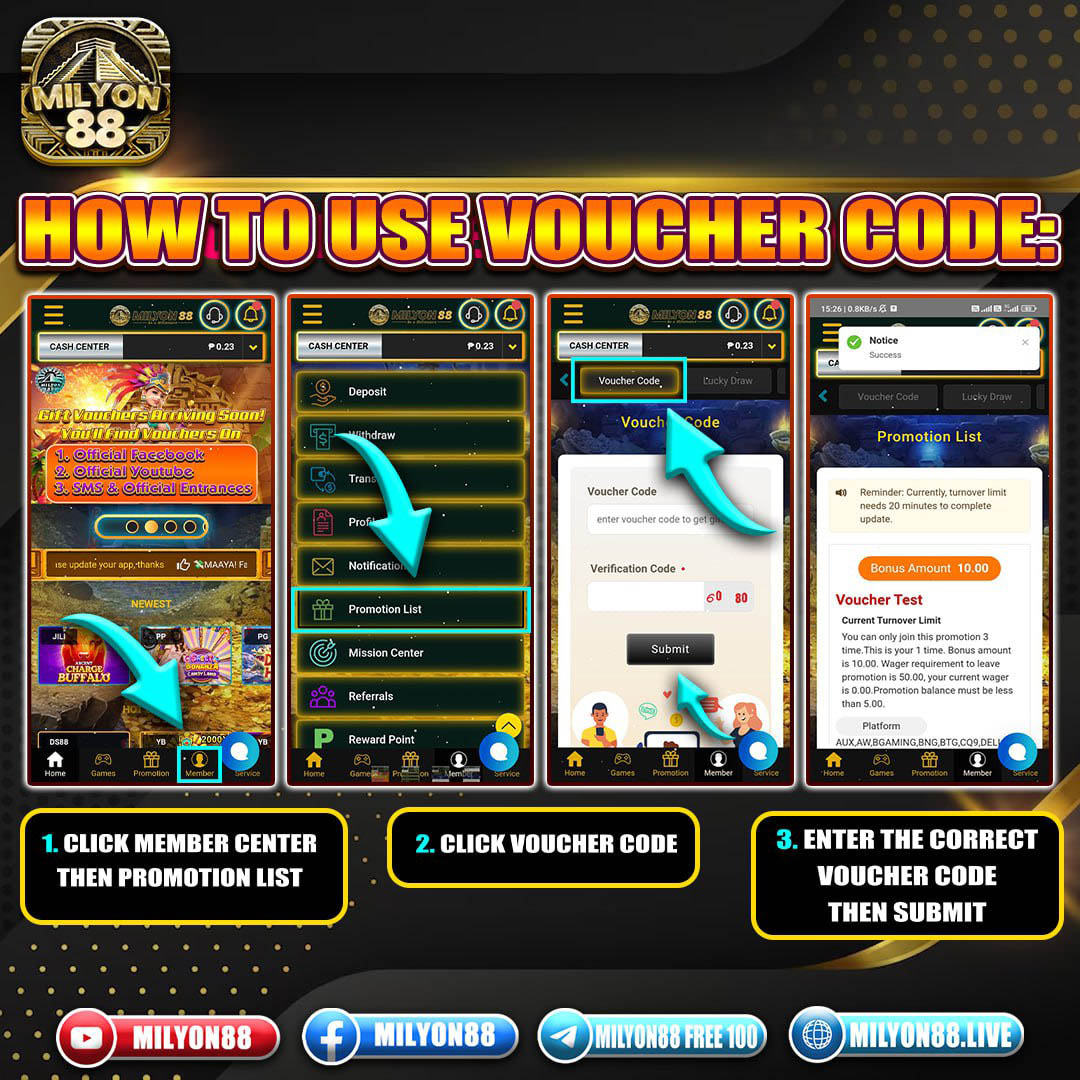 How to use Milyon88 Vouchers